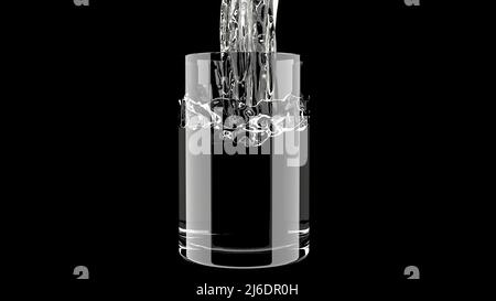 Wasser gegossen in Glas frische Flüssigkeit 3D Render Stockfoto