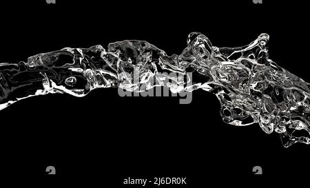 Strahl aus klarem Wasser Wassertropfen fallen Abstract Flüssigkeit 3D Render Stockfoto