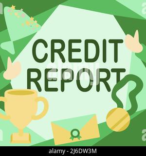 Textschild mit Gutschriftbericht. Geschäftsidee Kreditaufnahme Rap Sheet Bill and Dues Zahlung Score Schulden Geschichte Menschen gratulieren Erfolg präsentieren Stockfoto