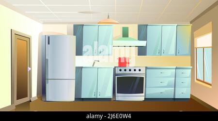 Küchenausstattung. Möbel im Zimmer zum Kochen und Essen. Vektor. Stock Vektor