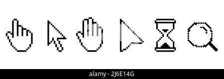Pixel-Cursor-Symbole – Mauszeiger, Zeiger, Sanduhr. Vektorgrafik. Stock Vektor