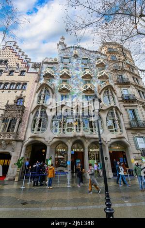 Barcelona, Spanien. Casa Batllo in Barcelona. Das Haus wurde 1877 von Antoni Gaudi erbaut Stockfoto
