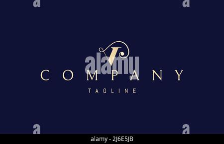 Vektor goldenes Logo, auf dem ein abstraktes Bild des Buchstabens V mit dekorativen Elementen. Stock Vektor