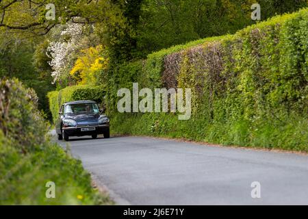 1973 Citroën DS 23 EFI Pallastaking part in the classic cars springtime Rotary Club Charity 'Wye Run' through Wales and the Wye Valley. Stockfoto