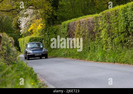 1973 Citroën DS 23 EFI Pallastaking part in the classic cars springtime Rotary Club Charity 'Wye Run' through Wales and the Wye Valley. Stockfoto