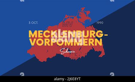 5 von 16 Bundesländern mit Namen, Hauptstadt und detailreicher Vektorgrafik Mecklenburg-Vorpommern Karte zum Drucken von Plakaten, Postkarten und T-Shirts Stock Vektor