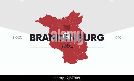 7 von 16 Bundesländern mit einem Namen, einer Hauptstadt und einer detaillierten Vektor-Brandenburgischen Karte zum Drucken von Postern, Postkarten und T-Shirts Stock Vektor