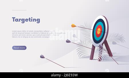 Geschäftskonzept von Strategie und korrektem Targeting, erfolgreicher Weg bis zum Ziel, Vektor-Werbebanner für die Präsentation Stock Vektor