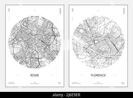 Reiseposter, Stadtplan Stadtplan Rom und Florenz, Vektorgrafik Stock Vektor