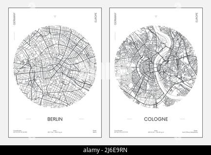 Reiseposter, Stadtplan Stadtplan Berlin und Köln, Vektorgrafik Stock Vektor