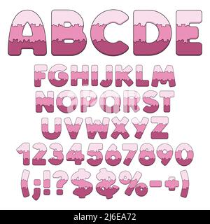 Alphabet, Buchstaben, Zahlen und Zeichen aus Schichten Beerenkuchen. Isolierte Vektorobjekte auf weißem Hintergrund. Stock Vektor