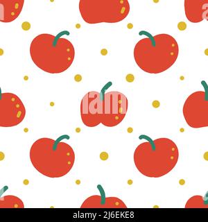 Rote Äpfel nahtlose Musterdarstellung. Apfel Ernte Doodle Hintergrund Stock Vektor