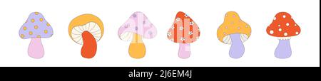 Kollektion mit Pilzen Pop Color Style Flat Design 70s. Cool trendy Retro von Hipster Retro coole psychedelische Elemente. Trendvektordarstellung Stock Vektor