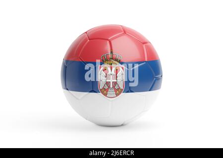 Fußball mit den Farben der serbischen Flagge. 3D Abbildung. Stockfoto