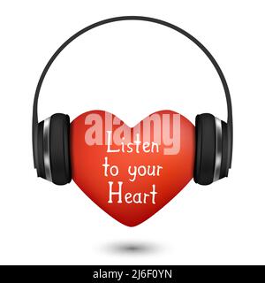 Rotes Herz mit Kopfhörer Vektorgrafik Stock Vektor