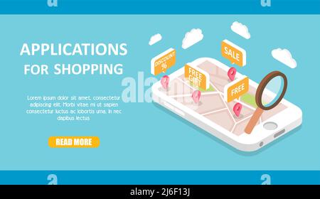 Shopping Apps Vektor-Banner, Web-Vorlage Stock Vektor
