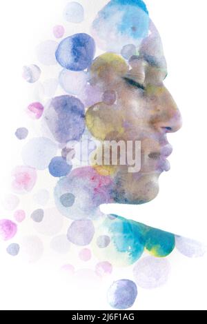 Paintographie. Emotionales Porträt eines jungen schwarzen Mannes Stockfoto