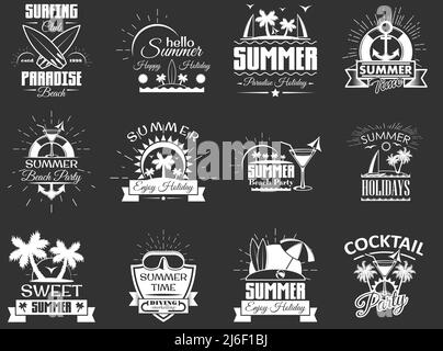 Vektor-Set von Vintage-Sommerzeitetiketten, Embleme Stock Vektor
