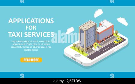 Taxi Service Apps Vektor isometrische Illustration Stock Vektor