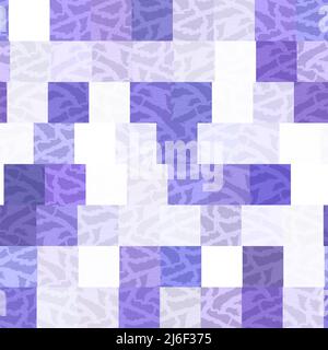 Zufällige Patchwork lila Mosaik Pixel Raster nahtlose Muster. Moderne geometrische quadratische Form Fliesen Trend Textur. Farbe des Jahres 2022 geriert Stockfoto