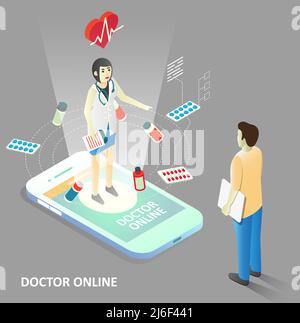 Arzt Online Vektor isometrische Illustration Stock Vektor