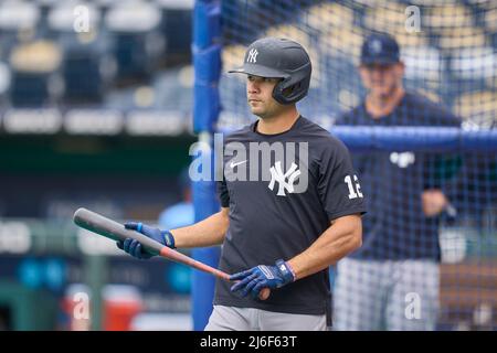 30 2022. April: Der Shortstop von New York Isiah Kiner-Falefa (12) vor dem Spiel mit den New York Yankees und den Kansas City Royals fand im Kauffman Stadium in Kansas City Mo. David Seelig/Cal Sport Medi statt Stockfoto