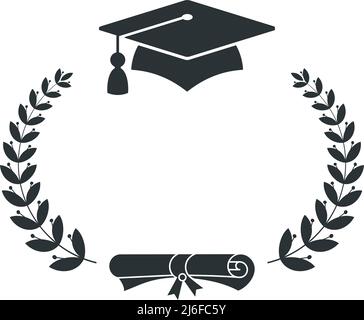 Logo der Graduierung. Laurel Kranz, Kappe für Hochschulabsolventen. Stock Vektor