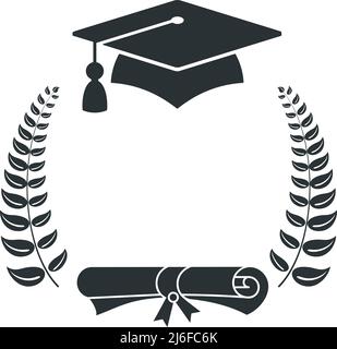Logo der Graduierung. Laurel Kranz, Kappe für Hochschulabsolventen. Stock Vektor