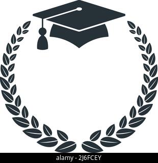 Logo der Graduierung. Laurel Kranz, Kappe für Hochschulabsolventen. Stock Vektor