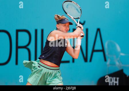 Jil Teichmann (SUI), 1. MAI 2022 - Tennis : Jil Teichmann aus der Schweiz im Einzel-2.-Runden-Match gegen Leylah Fernandez aus Kanada bei den WTA 1000 Turnieren Mutua Madrid Open Tennisturnier im Caja Magica in Madrid, Spanien. (Foto von Mutsu Kawamori/AFLO) Stockfoto