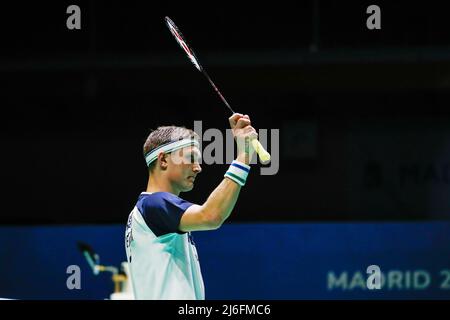 Viktor Axelsen aus Dänemark, Halbfinale während der Badminton-Europameisterschaft 2022 am 29. April 2022 im Gallur Sports Center in Madrid, Spanien - Foto: Irina R Hipolito/DPPI/LiveMedia Stockfoto