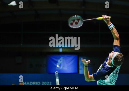 Viktor Axelsen aus Dänemark, Halbfinale während der Badminton-Europameisterschaft 2022 am 29. April 2022 im Gallur Sports Center in Madrid, Spanien - Foto: Irina R Hipolito/DPPI/LiveMedia Stockfoto