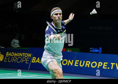 Viktor Axelsen aus Dänemark, Halbfinale während der Badminton-Europameisterschaft 2022 am 29. April 2022 im Gallur Sports Center in Madrid, Spanien - Foto: Irina R Hipolito/DPPI/LiveMedia Stockfoto