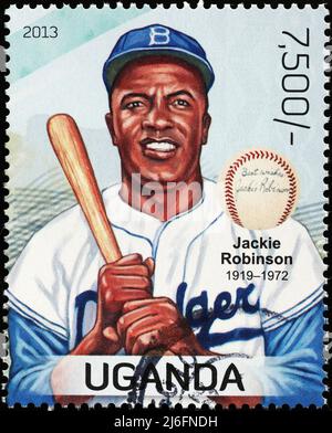 Baseballweltmeister Jackie Robinson auf Briefmarke Stockfoto