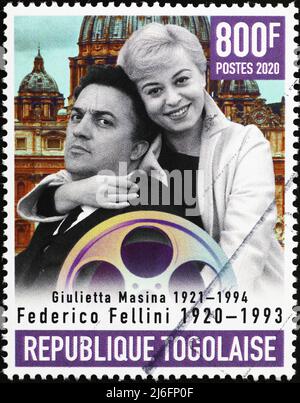 Federico Fellini und Giulietta Masina auf Briefmarke Stockfoto