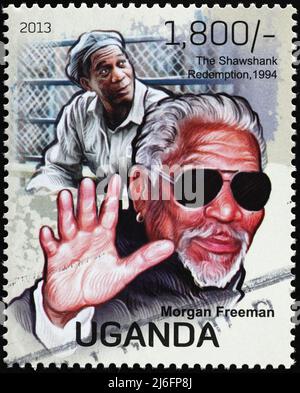 Morgan Freeman Porträt auf afrikanischer Briefmarke Stockfoto