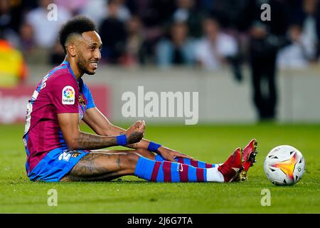 Barcelona, Spanien. 01.. Mai 2022. Jean Pierre Aubameyang vom FC Barcelona während des La Liga-Spiels zwischen dem FC Barcelona und der RCD Mallorca spielte am 01. Mai 2022 im Camp Nou Stadium in Barcelona, Spanien. (Foto von Sergio Ruiz / PRESSINPHOTO ) Kredit: PRESSINPHOTO SPORTAGENTUR/Alamy Live News Stockfoto