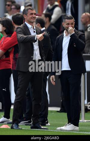 Paolo Maldini reagiert während des Fußballspiels der Serie A 2021/2022 zwischen AC Mailand und ACF Fiorentina im San Siro Stadion in Mailand (Italien), Mai 1. 2022. Foto Andrea Staccioli / Insidefoto Stockfoto