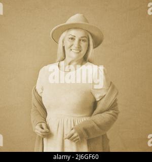 Altes Foto von stilvollen reifen Frau Stockfoto