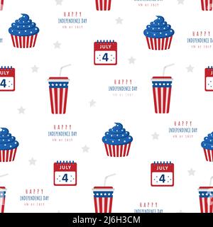 Unabhängigkeitstag der USA. Nahtloses Muster mit festlichen Elementen. Hintergrund für den 4.. Juli. Nationaler Tag Der Freiheit. Vektor Stock Vektor