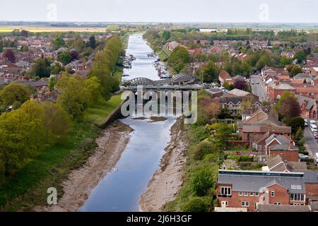 Panoramablick auf Boston und den Fluss Witham, der durch Boston, Lincolnshire, Großbritannien führt Stockfoto