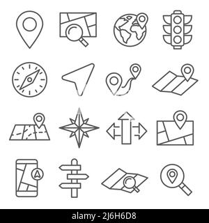 Symbole für die Navigationslinie auf weißem Hintergrund Stock Vektor