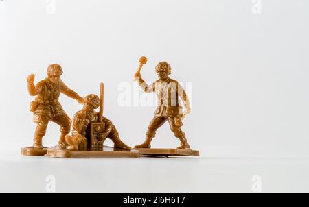 Plastikspielzeug Soldaten amerikanische Fallschirmjäger, Funker, Granatwerfer Stockfoto