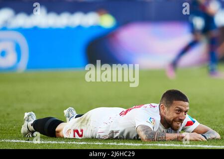 21.. April 2022; Estadio Ciutat de Valencia, Valencia, Spanien; La Liga Santander, Levante UD gegen den FC Sevilla; Papu Gomez vom FC Sevilla Stockfoto