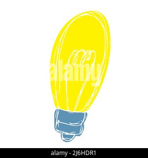Vector Hand gezeichnet farbige leuchtende Lampe isoliert auf weißem Hintergrund. Illustration im Doodle-Cartoon-Stil für Druck, Logo, Symbol, Emblem, Kleidung Stock Vektor