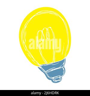 Vector Hand gezeichnet farbige leuchtende Lampe isoliert auf weißem Hintergrund. Illustration im Doodle-Cartoon-Stil für Druck, Logo, Symbol, Emblem, Kleidung Stock Vektor
