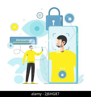 Mobile gesichtserkennung für den Datenzugriff Stock Vektor