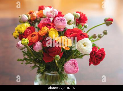 Frische Butterblumen Bouquet, bunte wild krautig blühenden Pflanzen Hintergrund. Blühende Flora im Frühling, Heilkraut Stockfoto
