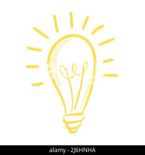 Vector Hand gezeichnet farbige leuchtende Lampe isoliert auf weißem Hintergrund. Illustration im Doodle-Cartoon-Stil für Druck, Logo, Symbol, Emblem, Kleidung Stock Vektor