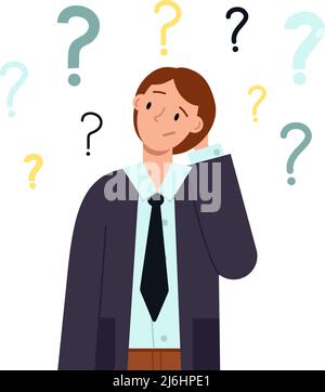 Mann zweifelt. Büromännchen wählen Entscheidung, machen Plan. Geschäftsmann denkt Karriereziel. Mind Frage oder Dilemma, finden Rätsellösung, anständige Vektor Stock Vektor